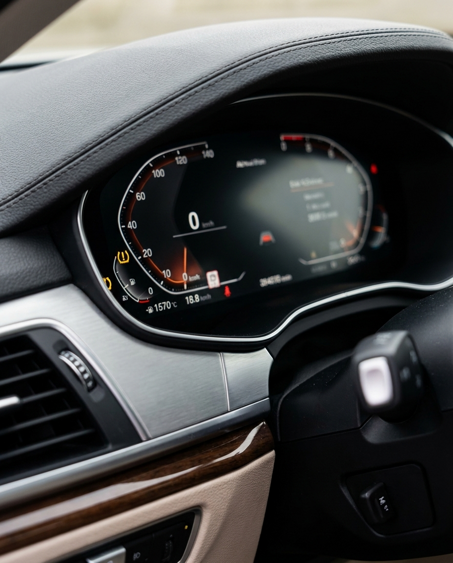 Tire-pressure warning light on a car dashboard